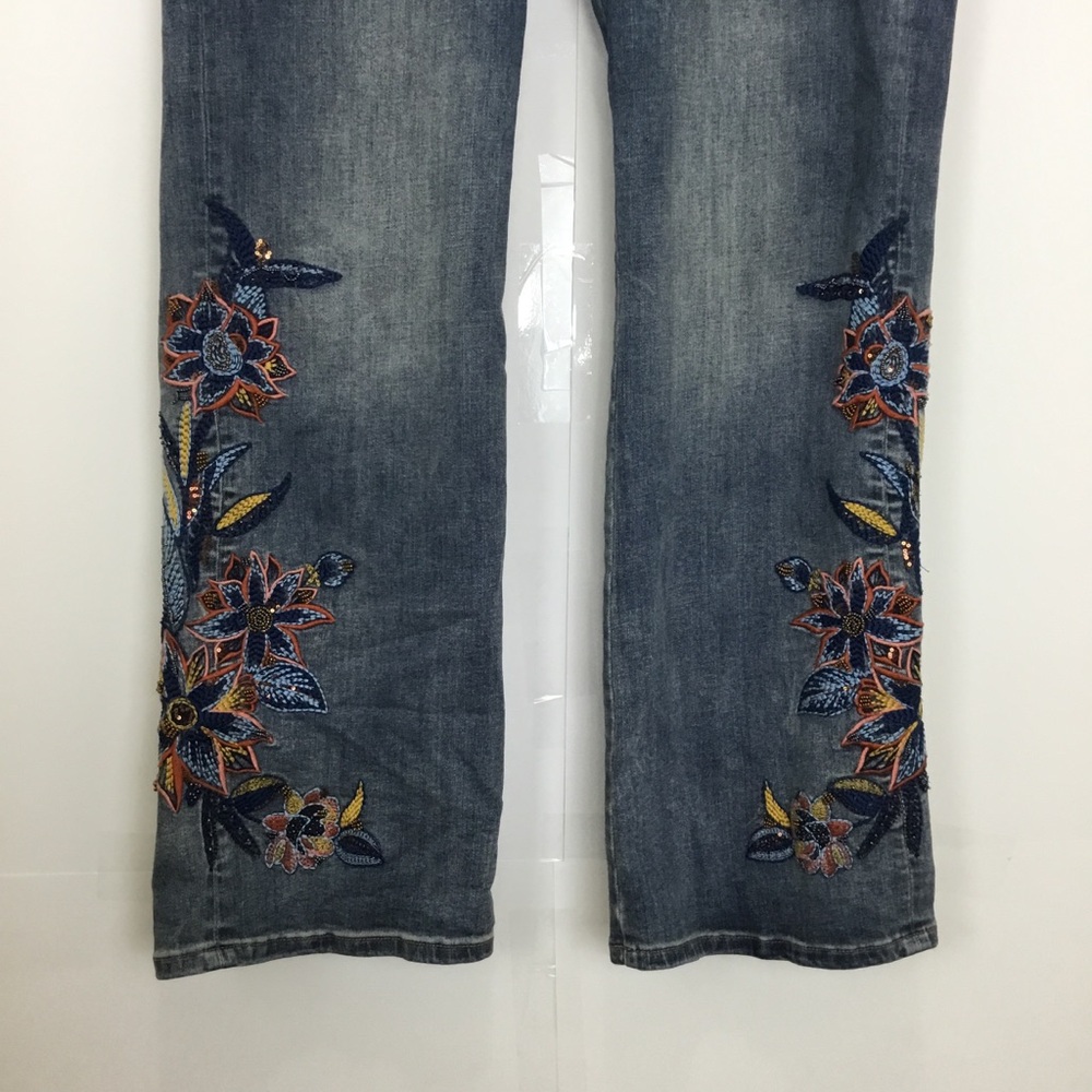 Soft Surroundings Denim Boot-Cut Jeans with Embroidered Floral Detail - Blue - Picture 11 of 12